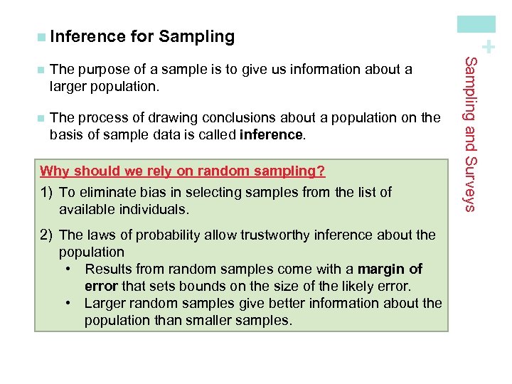 for Sampling The purpose of a sample is to give us information about a