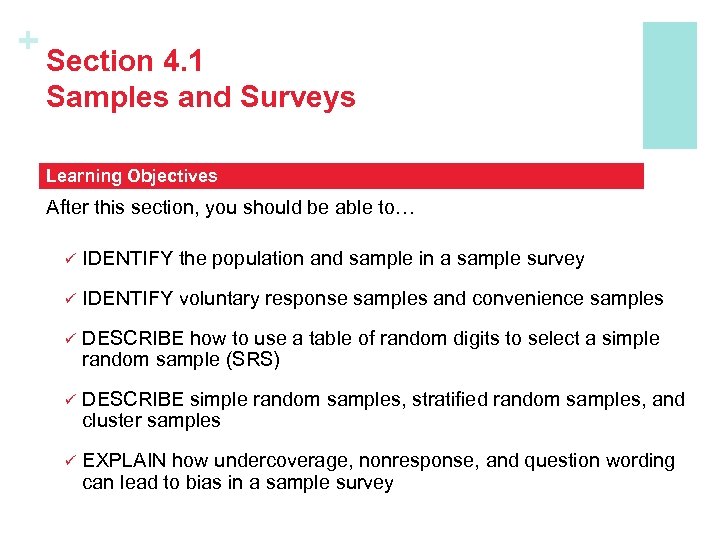 + Section 4. 1 Samples and Surveys Learning Objectives After this section, you should