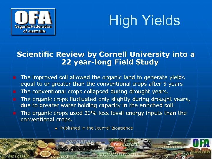 High Yields Scientific Review by Cornell University into a 22 year-long Field Study The