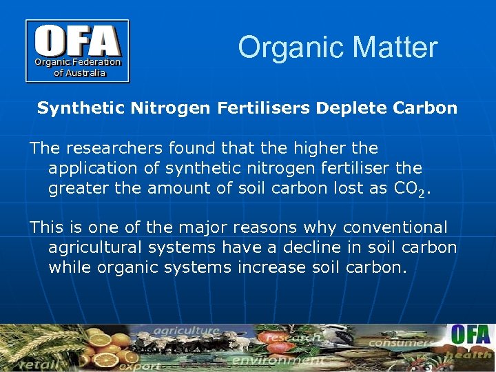 Organic Matter Synthetic Nitrogen Fertilisers Deplete Carbon The researchers found that the higher the