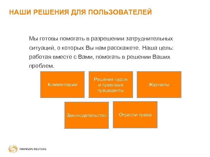 НАШИ РЕШЕНИЯ ДЛЯ ПОЛЬЗОВАТЕЛЕЙ Мы готовы помогать в разрешении затруднительных ситуаций, о которых Вы