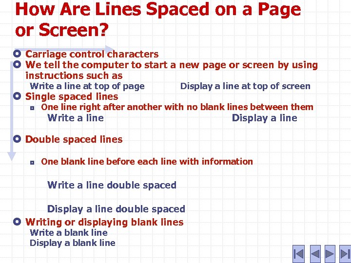 How Are Lines Spaced on a Page or Screen? Carriage control characters We tell