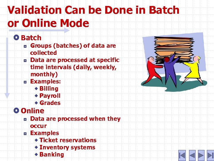 Validation Can be Done in Batch or Online Mode Batch ¦ ¦ ¦ Groups