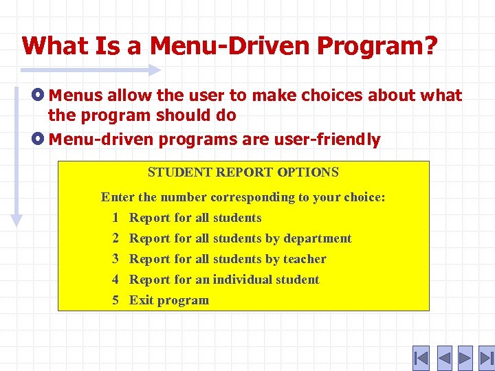 What Is a Menu-Driven Program? Menus allow the user to make choices about what