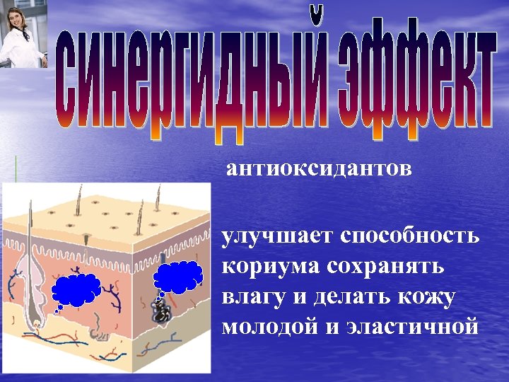 антиоксидантов улучшает способность кориума сохранять влагу и делать кожу молодой и эластичной 