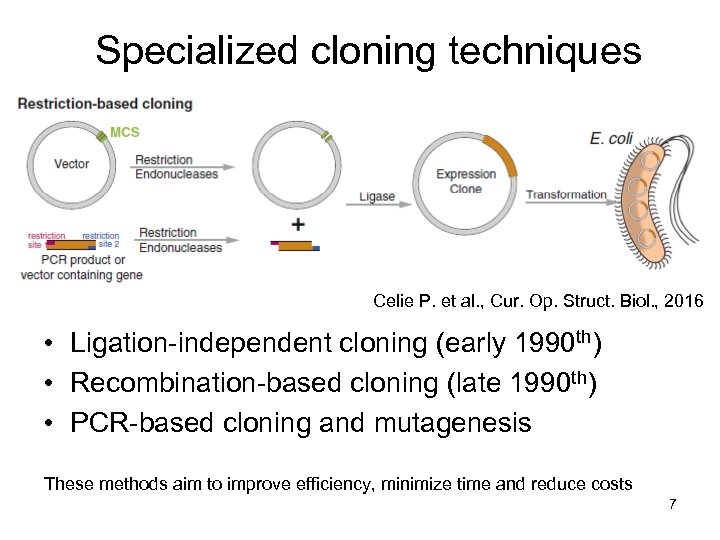 Specialized cloning techniques Celie P. et al. , Cur. Op. Struct. Biol. , 2016