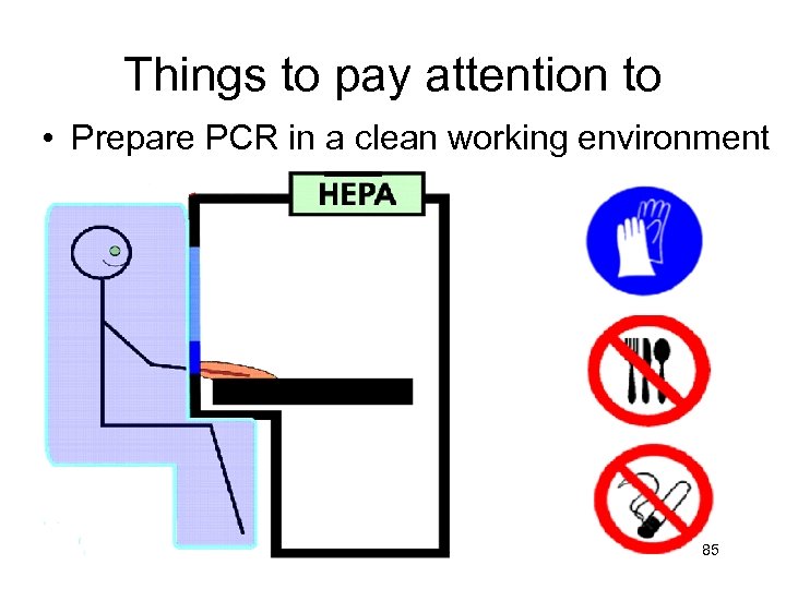 Things to pay attention to • Prepare PCR in a clean working environment 85