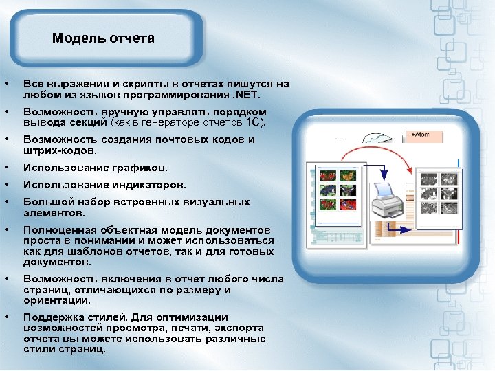 Модель отчета • Все выражения и скрипты в отчетах пишутся на любом из языков