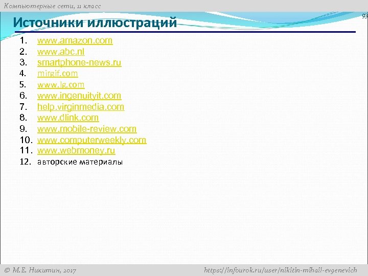 Компьютерные сети, 11 класс 93 Источники иллюстраций 1. 2. 3. 4. 5. 6. 7.