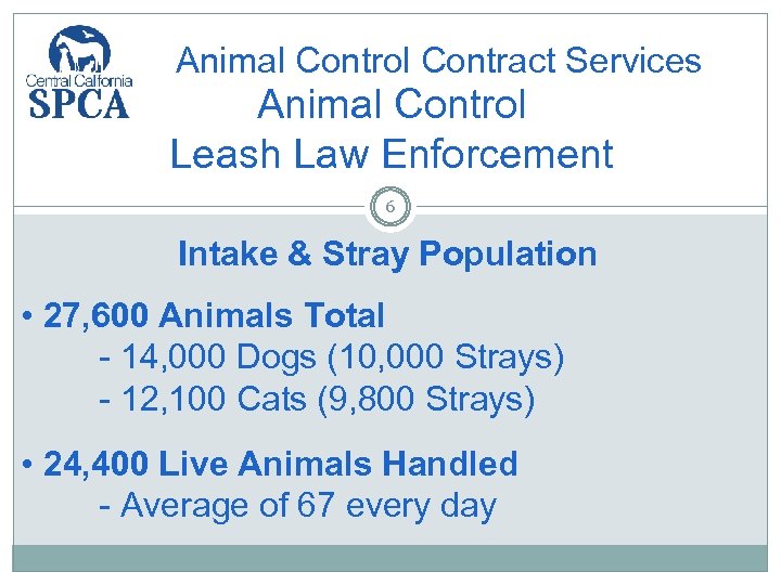 Animal Control Contract Services Animal Control Leash Law Enforcement 6 Intake & Stray Population