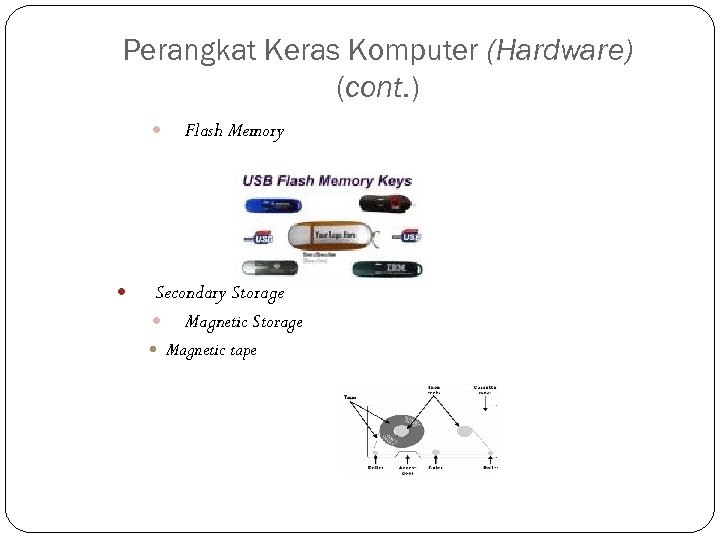 Perangkat Keras Komputer (Hardware) (cont. ) Flash Memory Secondary Storage Magnetic tape 