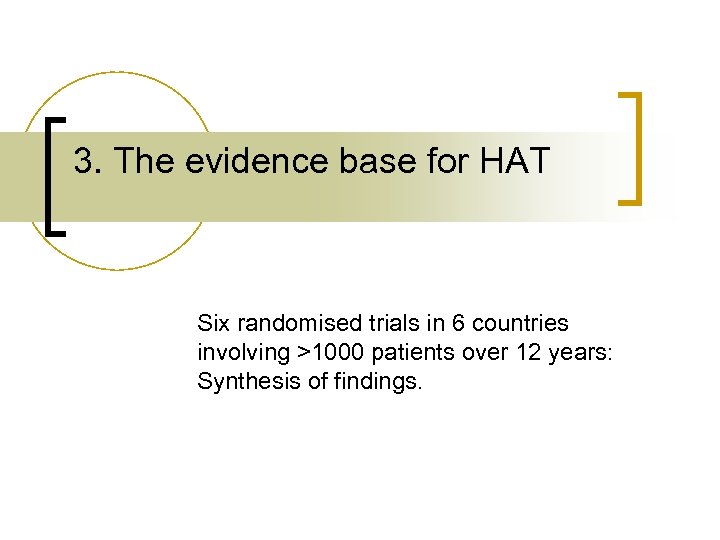 3. The evidence base for HAT Six randomised trials in 6 countries involving >1000