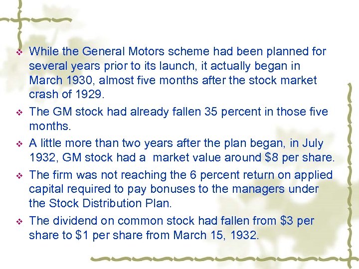 v v v While the General Motors scheme had been planned for several years