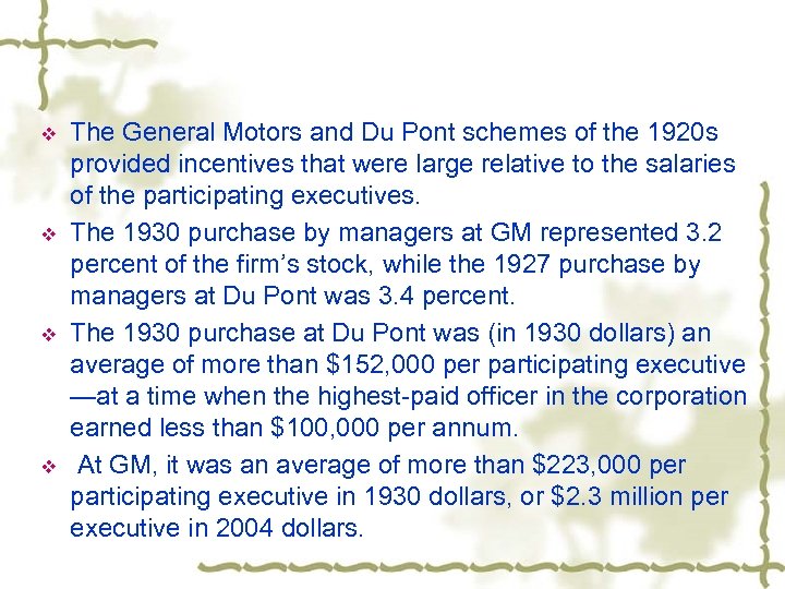 v v The General Motors and Du Pont schemes of the 1920 s provided