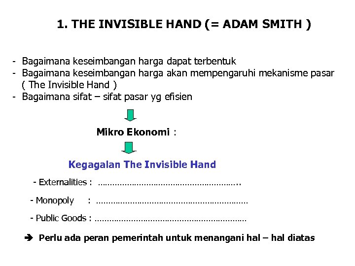 1. THE INVISIBLE HAND (= ADAM SMITH ) - Bagaimana keseimbangan harga dapat terbentuk