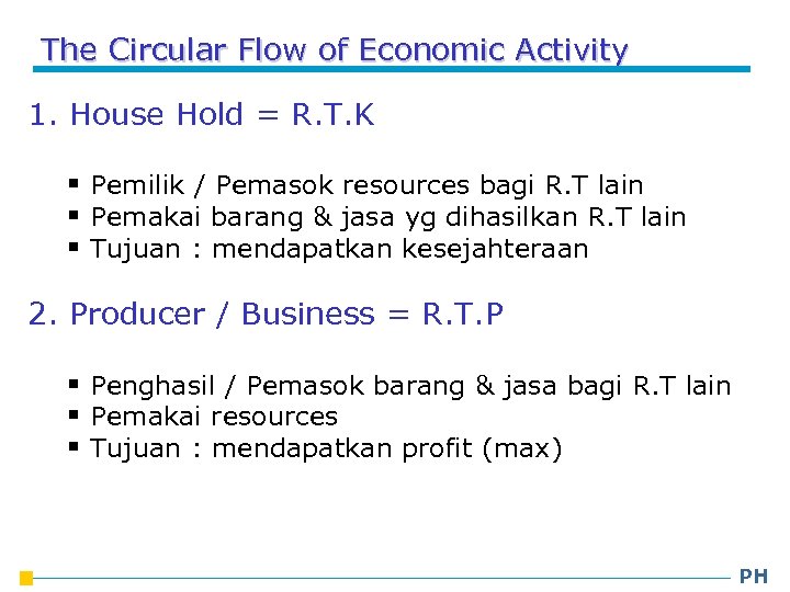 The Circular Flow of Economic Activity 1. House Hold = R. T. K §