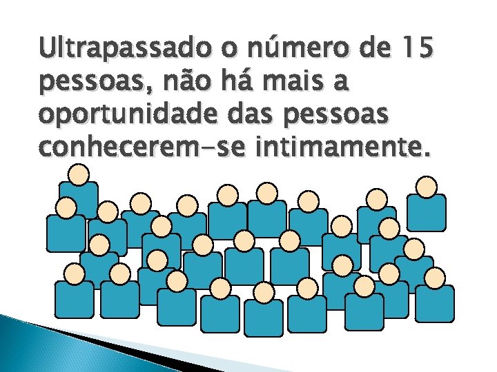 Ultrapassado o número de 15 pessoas, não há mais a oportunidade das pessoas conhecerem-se