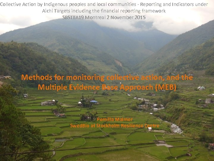 Collective Action by Indigenous peoples and local communities Reporting and Indicators under Aichi Targets