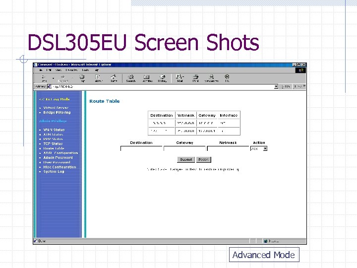 DSL 305 EU Screen Shots Advanced Mode 