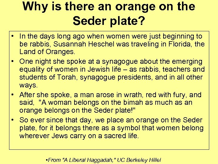 Why is there an orange on the Seder plate? • In the days long