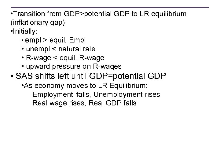  • Transition from GDP>potential GDP to LR equilibrium (inflationary gap) • Initially: •