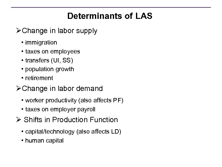 Determinants of LAS ØChange in labor supply • immigration • taxes on employees •