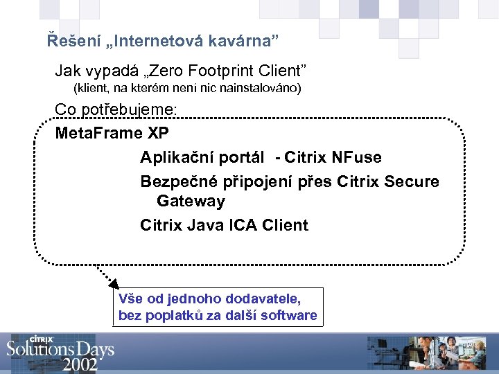 Řešení „Internetová kavárna” Jak vypadá „Zero Footprint Client” (klient, na kterém není nic nainstalováno)