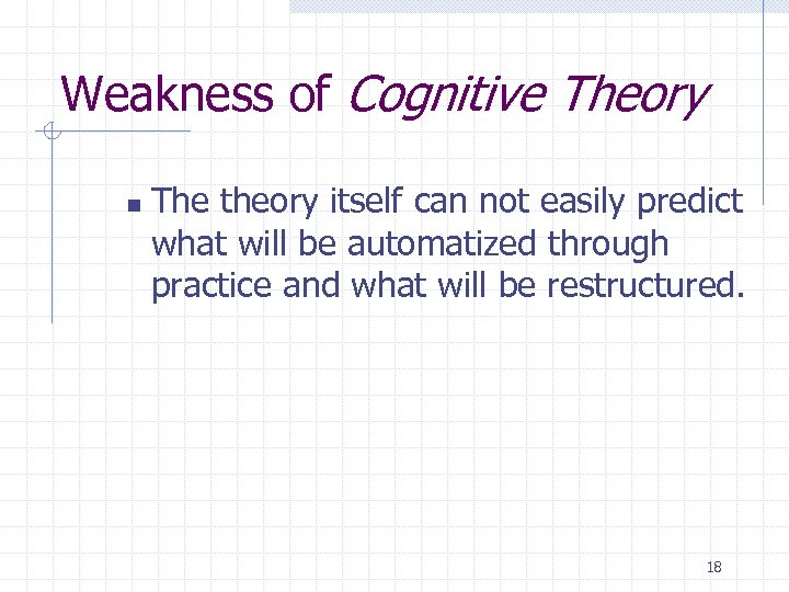 Weakness of Cognitive Theory n The theory itself can not easily predict what will