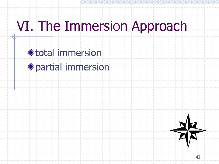 VI. The Immersion Approach total immersion partial immersion 42 