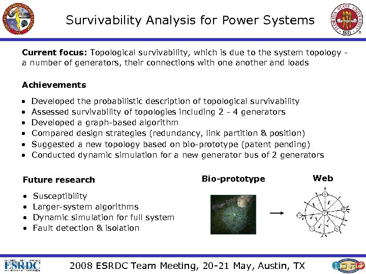 Survivability Analysis for Power Systems Current focus: Topological survivability, which is due to the