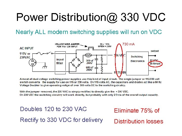 Power Distribution@ 330 VDC Nearly ALL modern switching supplies will run on VDC 730