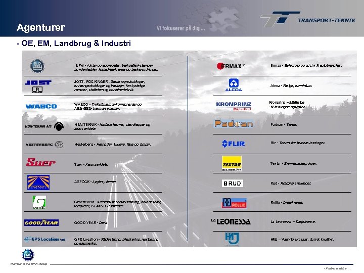 Agenturer - OE, EM, Landbrug & Industri BPW - Aksler og aggregater, trækgafler/-stænger, bowdenkabler,