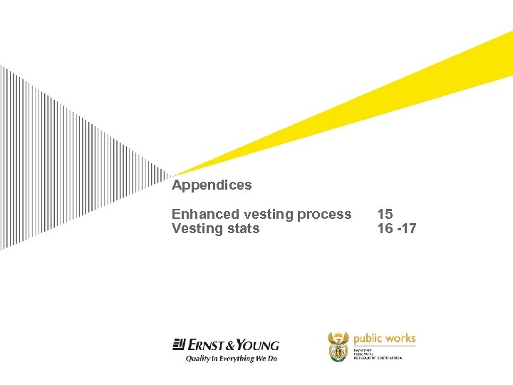 Appendices Enhanced vesting process Vesting stats 15 16 -17 