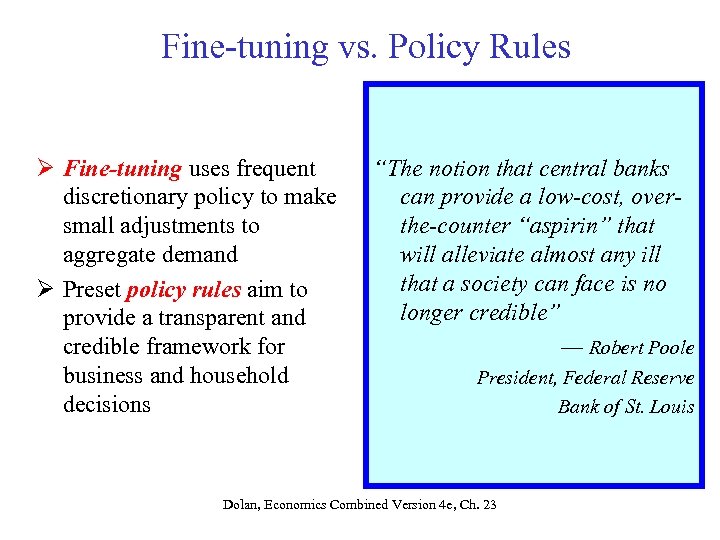 Fine-tuning vs. Policy Rules Ø Fine-tuning uses frequent discretionary policy to make small adjustments