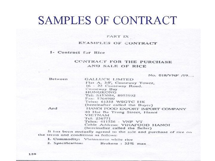 SAMPLES OF CONTRACT 