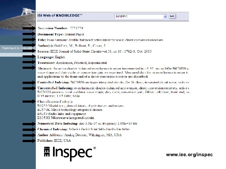 Fast-track to Innovation www. iee. org/inspec 