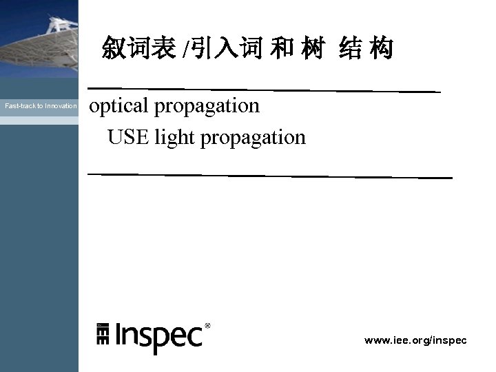叙词表 /引入词 和 树 结 构 Fast-track to Innovation optical propagation USE light propagation