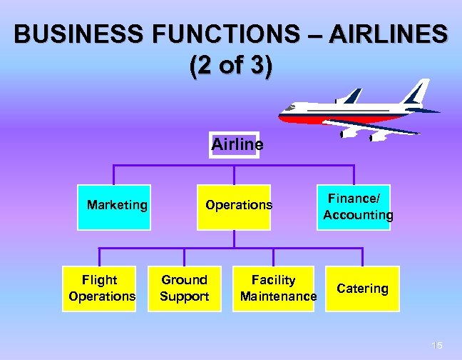 BUSINESS FUNCTIONS – AIRLINES (2 of 3) Airline Marketing Flight Operations Ground Support Facility