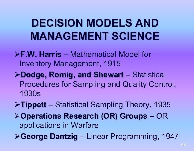 DECISION MODELS AND MANAGEMENT SCIENCE ØF. W. Harris – Mathematical Model for Inventory Management,