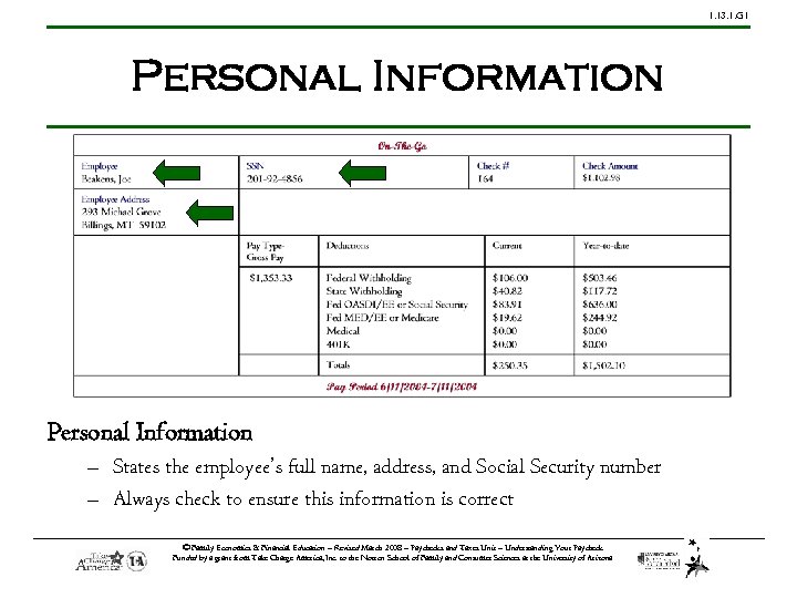 1. 13. 1. G 1 Personal Information – States the employee’s full name, address,