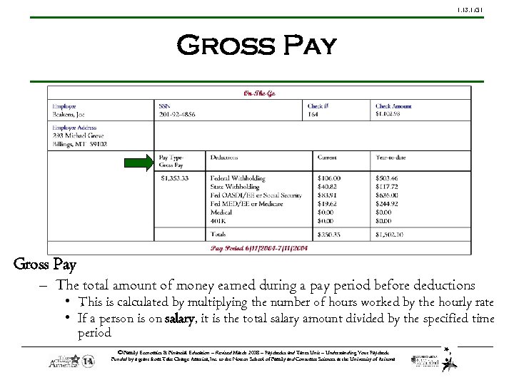 1. 13. 1. G 1 Gross Pay – The total amount of money earned