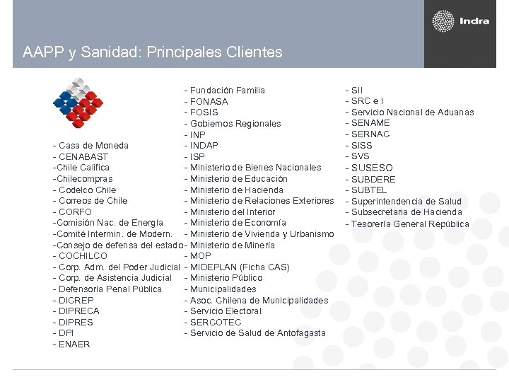 AAPP y Sanidad: Principales Clientes - Fundación Familia - FONASA - FOSIS - Gobiernos