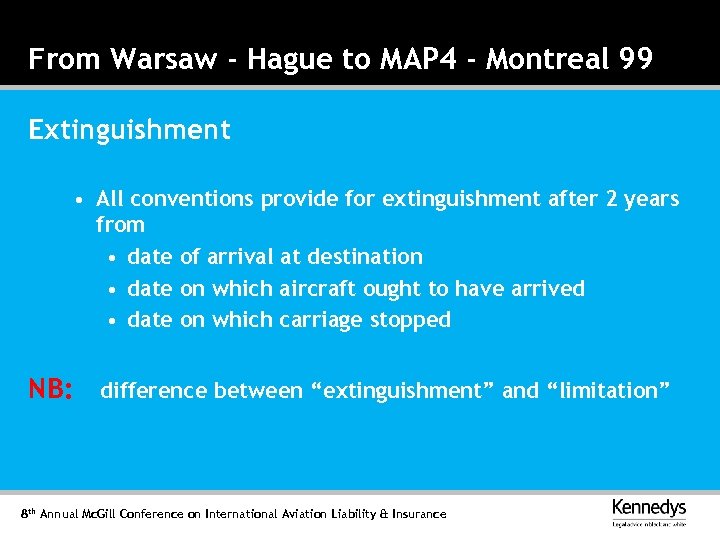 From Warsaw - Hague to MAP 4 - Montreal 99 Extinguishment • All conventions