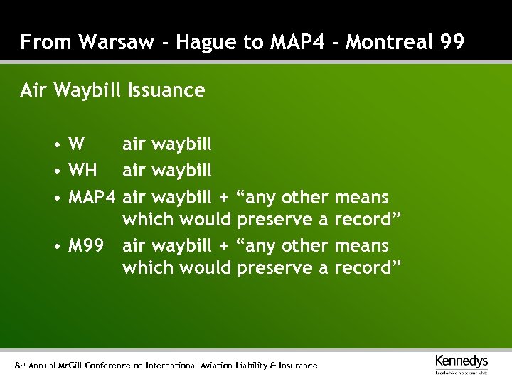 From Warsaw - Hague to MAP 4 - Montreal 99 Air Waybill Issuance •