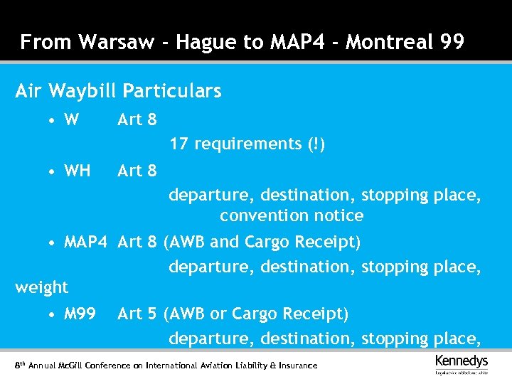 From Warsaw - Hague to MAP 4 - Montreal 99 Air Waybill Particulars •