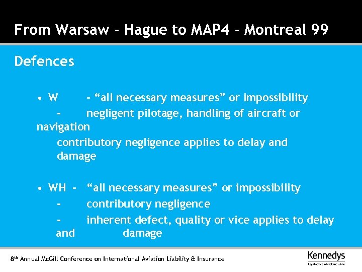 From Warsaw - Hague to MAP 4 - Montreal 99 Defences • W -