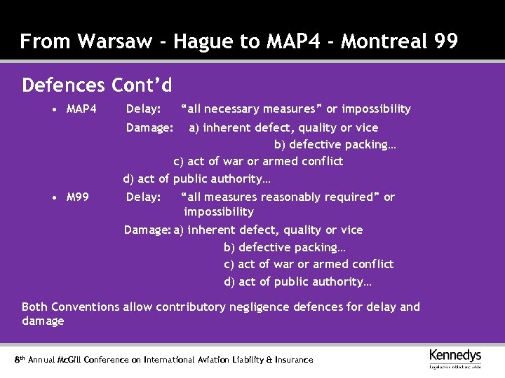 From Warsaw - Hague to MAP 4 - Montreal 99 Defences Cont’d • MAP
