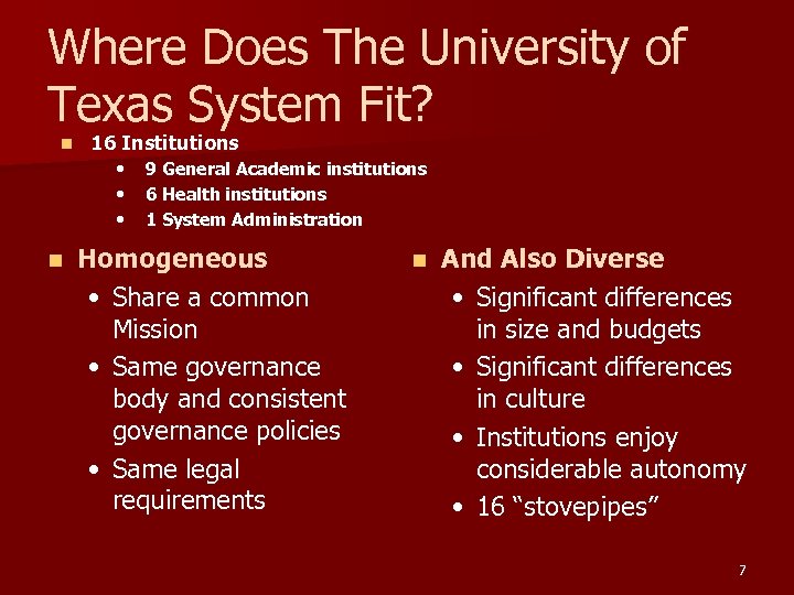 Where Does The University of Texas System Fit? n 16 Institutions • • •