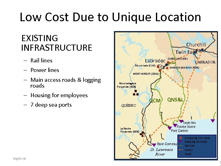 Low Cost Due to Unique Location EXISTING INFRASTRUCTURE – Rail lines – Power lines