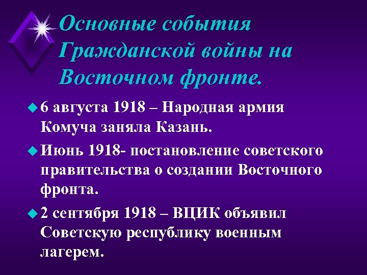Основные события Гражданской войны на Восточном фронте. u 6 августа 1918 – Народная армия